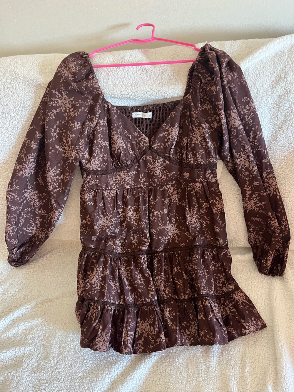Altar'd State Chocolate Brown Floral Smocked Top size XL-Brand new